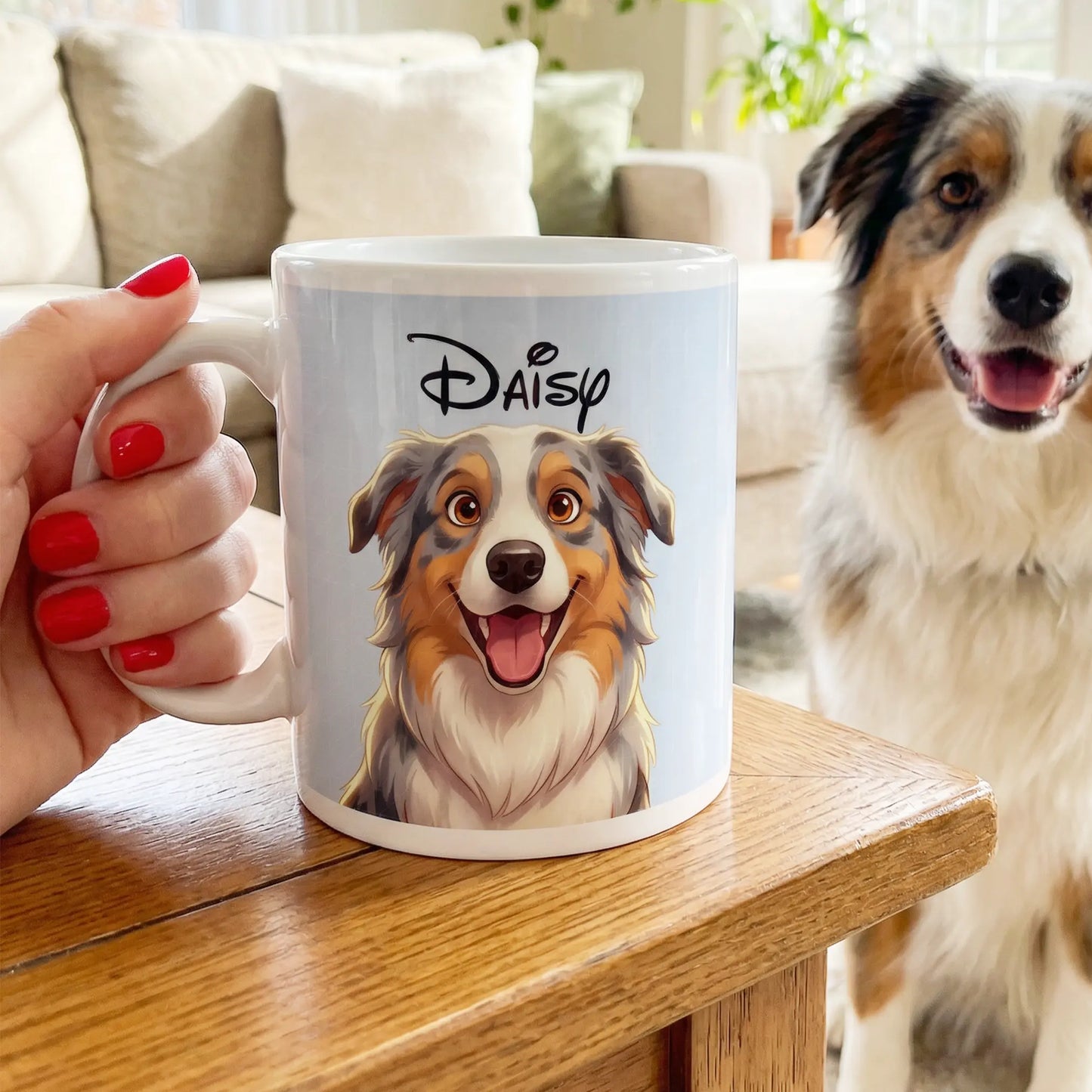 Personalisierte Tasse im süßen 2D Animations-Stil