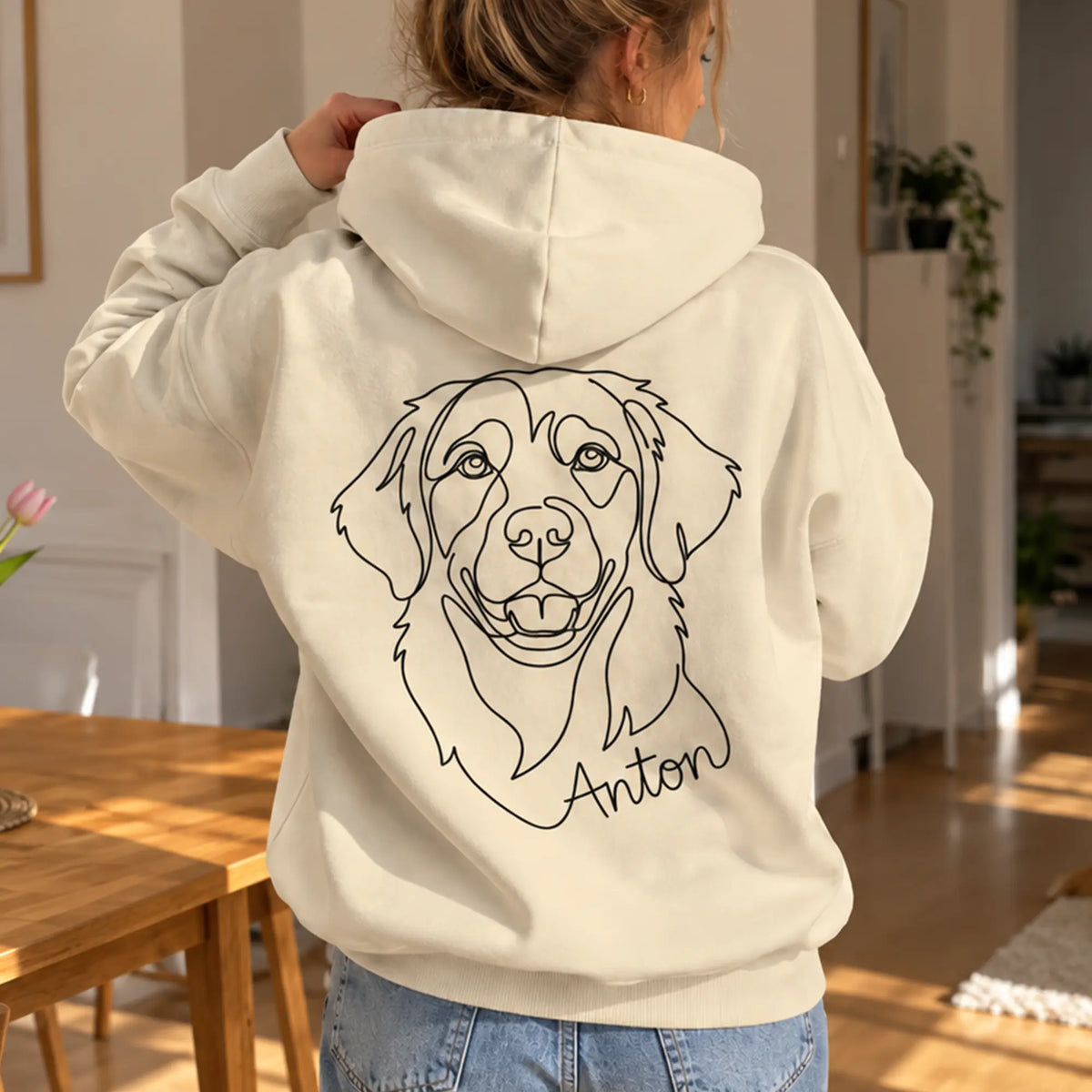 Personalisierter Unisex Hoodie mit One-Line-Art Grafik deines Hundes