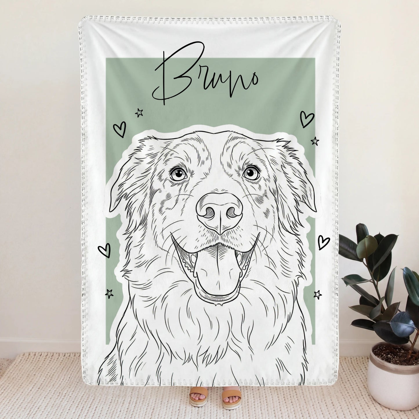 Personalisierte Decke für Hundebesitzer im Minimal Line Drawing Style mit eigenem Bild - Decke